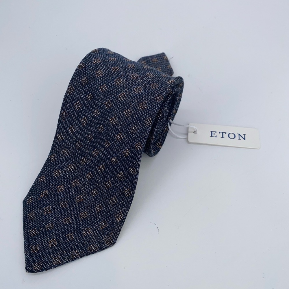 Eton Tie Mens One Size Multi Patterned Linen Blend Professional Necktie Made NWT